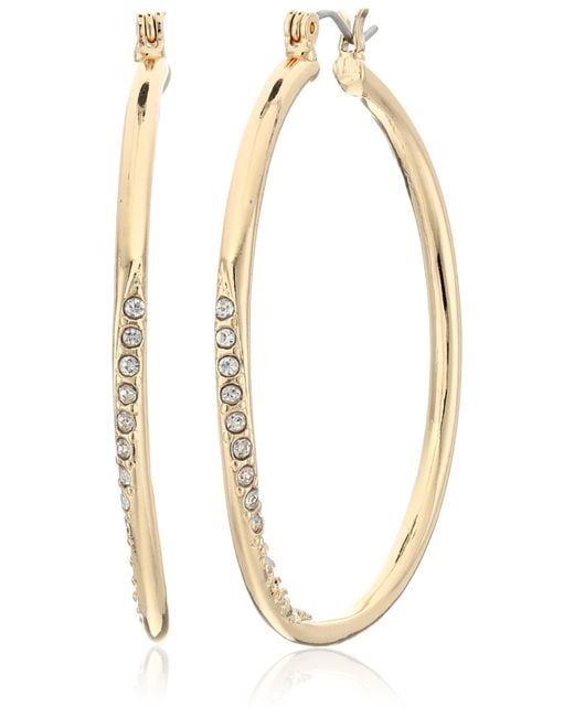 « Basic » Boucles d'oreilles créoles en or avec pierre sur le devant Guess en coloris Metallic