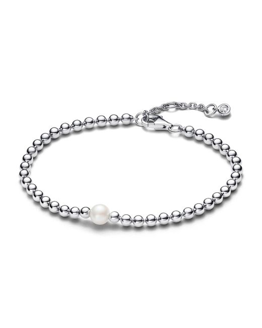 Timeless Bracciale Beaded in argento Sterling con perla coltivata d'acqua dolce trattata bianca e zirconia cubica trasparente di Pandora in Metallic