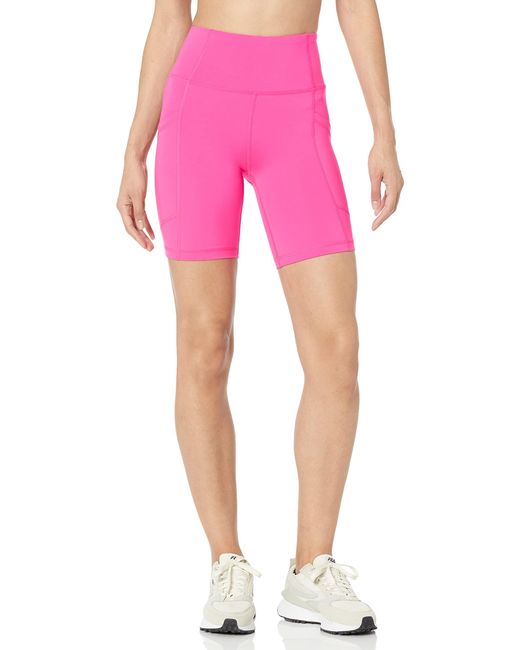 Amazon Essentials Active Sculpt High Rise 7 Bike Shorts With Pockets in  Pink | Lyst
