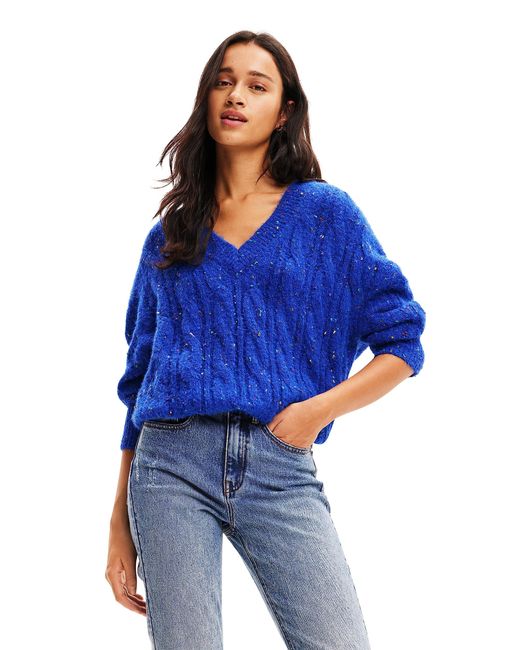Desigual Blue Flat Knit Thick Gauge Pullover