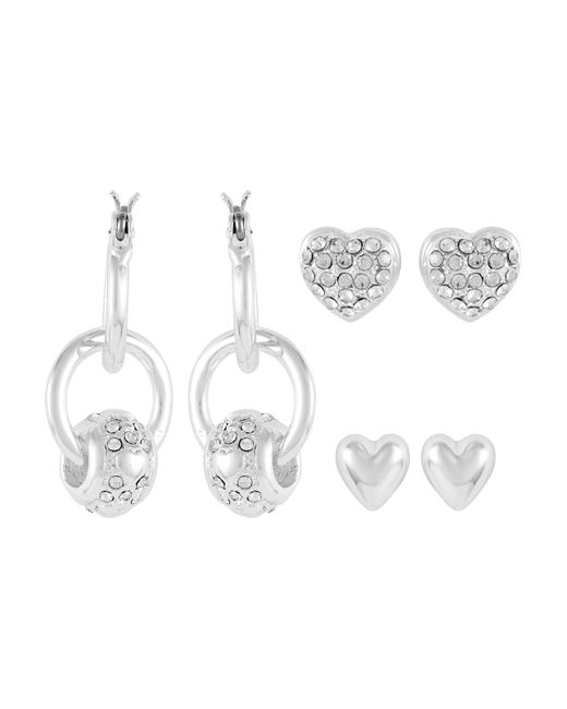 Set di orecchini in argento con pietre di vetro incastonate e orecchini pendenti di Guess in Metallic