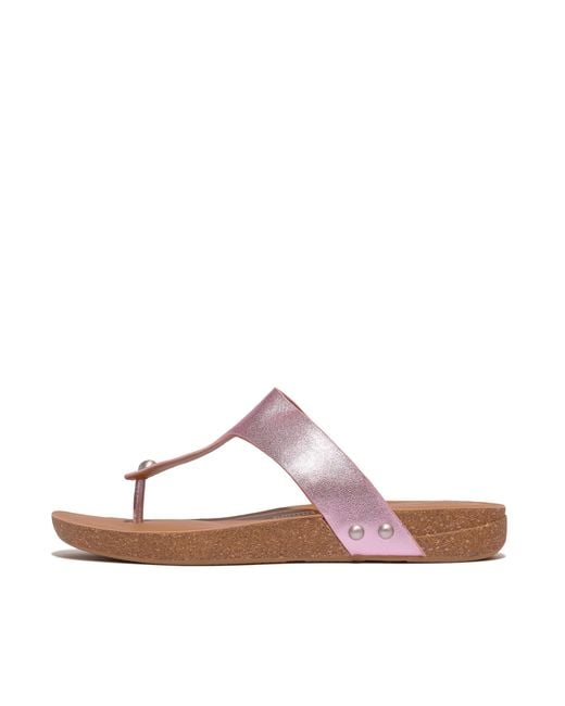 Fitflop Pink Iqushion Metallic-leather Toe-post Sandals Wedge
