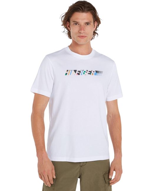 Tommy Hilfiger White Multicolour Hilfiger Tee Mw0mw34419 S/s T-shirts for men