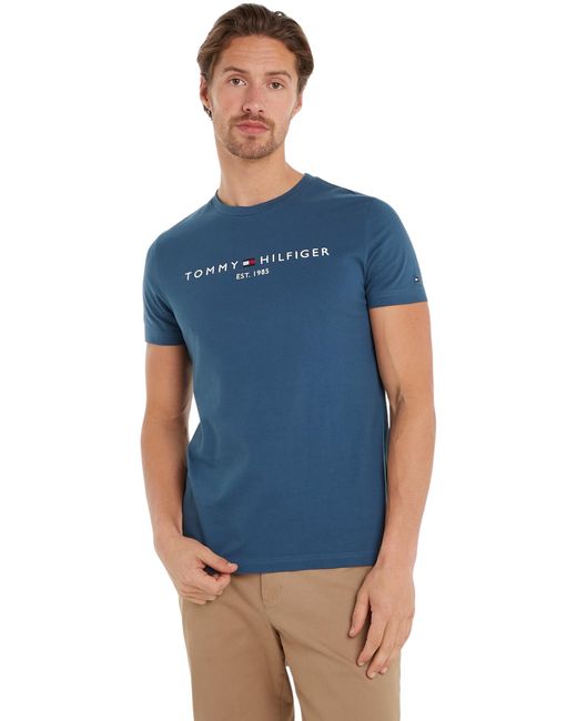 Tommy Hilfiger Tommy Logo Tee MW0MW11797 Kurzarm T-Shirts in Blue für Herren