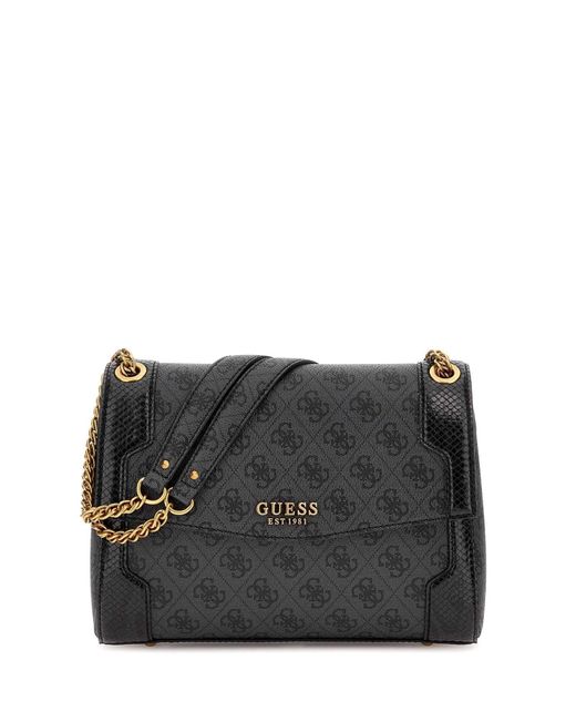 Guess Ajiona Convertible Flap Crossbody Bag Coal Logo / Zwart in het Black