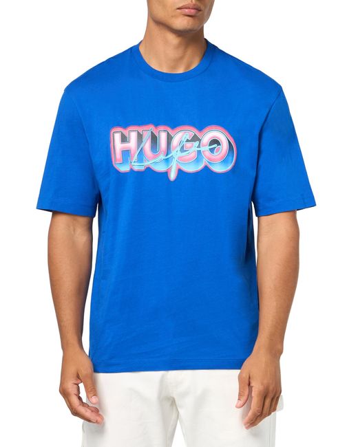 HUGO Blue Spraypaint Logo Cotton T-shirt for men