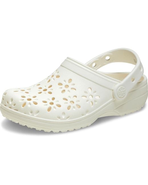 CROCSTM Metallic Classic Floral Cut-Out Clog 38 EU Chalk
