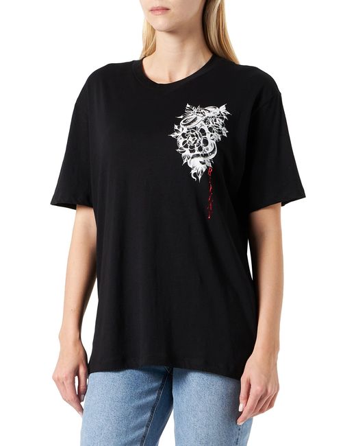 T-Shirt Donna ica Corta con Stampa Serpenti di Replay in Black