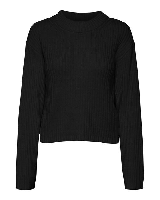 Vero Moda Black Vmhilde Ls O-neck Short Pullover Noos Sweater