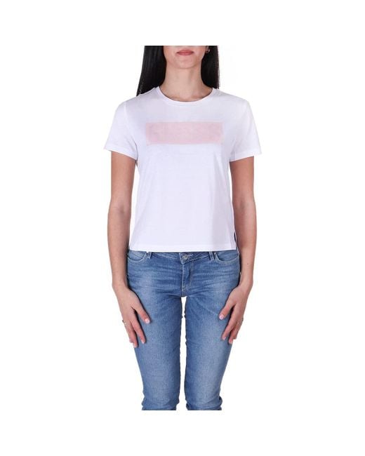 Guess Blue JEANS T-SHIRT MANICHE CORTE DONNA BIANCO