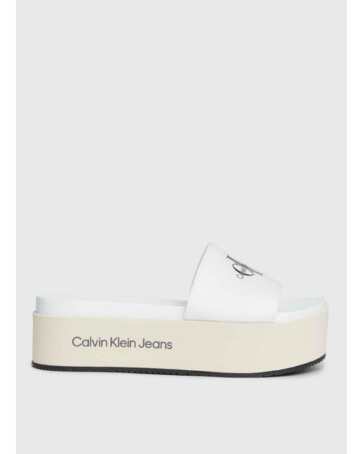 Calvin Klein Jeans Flatform Sandaal Met Flat in het White