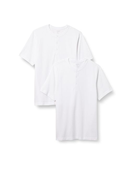 Henley en Piqué à ches Courtes Amazon Essentials pour homme en coloris White