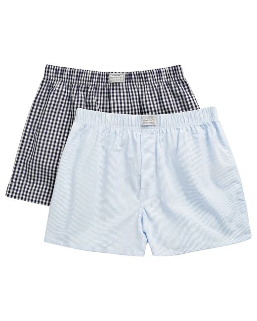 Gant Blue Stripe And Gingham Boxer Sh 2-pack Shorts for men