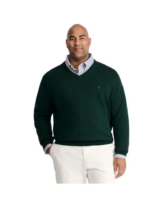 Izod Green Big And Tall Premium Essentials Solid V-neck Sweater for men