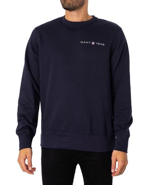 Gant Blue Printed Graphic C-neck Sweatshirt for men