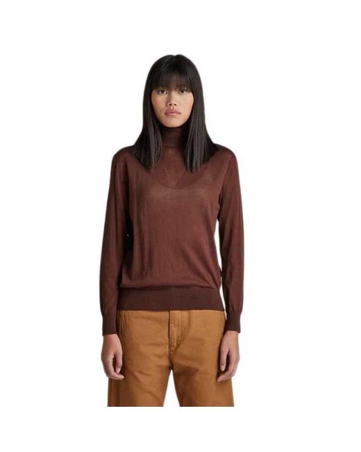 G-Star RAW Core Roll Neck Knit Pullover Sweater in het Brown