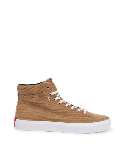Boss Brown Cotton-corduroy High-top Trainers With Vulcanised Sole for men