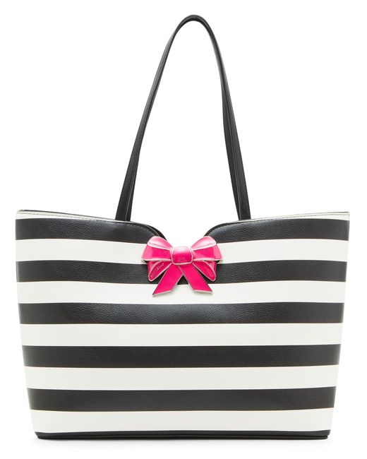 Betsey Johnson Black Striped Bow Tote