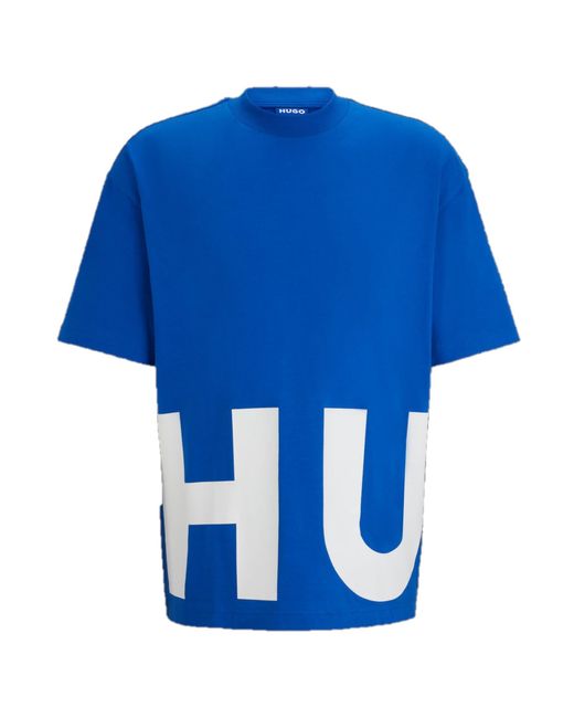 HUGO Blue Block Letter Logo Cotton T-shirt for men