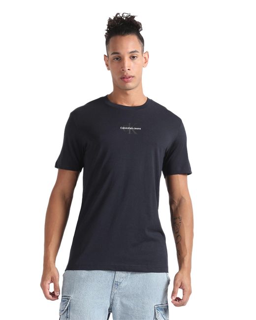 Calvin Klein Blue Short-sleeve T-shirt Monologo Regular Organic Cotton for men