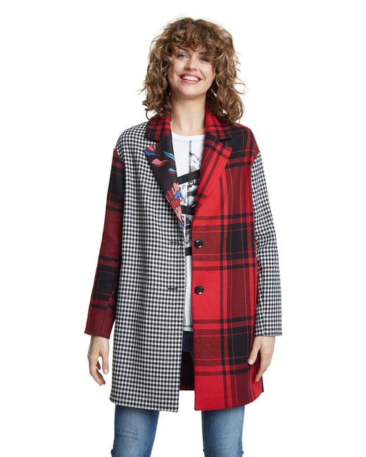 Desigual Black Red Check Londres Coat 46