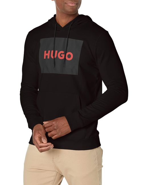 HUGO Black Regular Fit Square Logo Hooded Jersey Sweatshirt for men