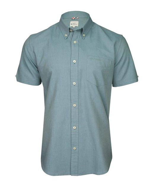 Ben Sherman Blue Short Sleeve Oxford Shirt With Button-down Collar for men
