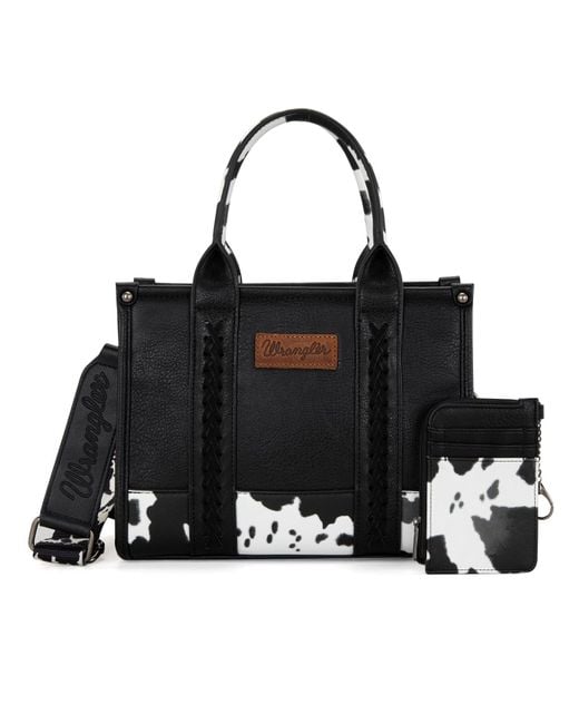 Wrangler Black Cow Print Tote Bag Sets For 2pcs Western Handbags And Card Wallet Designer Satchel Purses