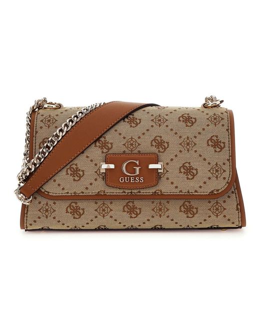 Guess Neda Convertible Xbody Flap Bag Latte Logo in het Metallic