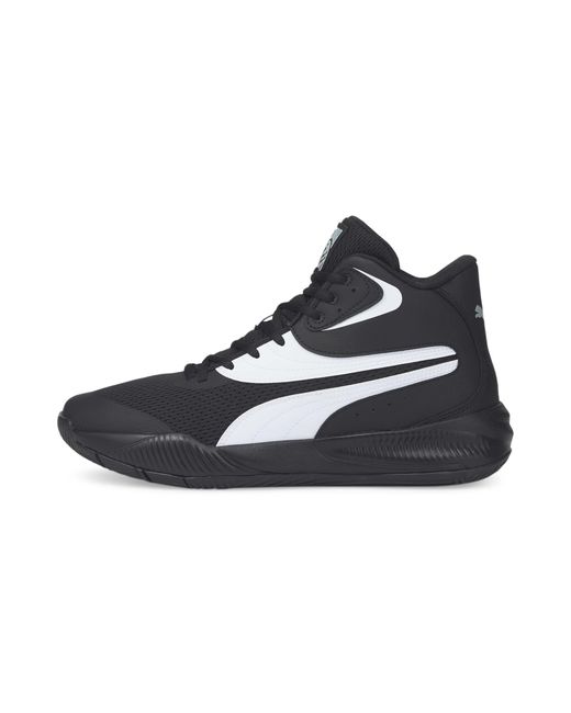 PUMA Leather Mens Triple Mid Basketball Sneaker in Black/White (Black
