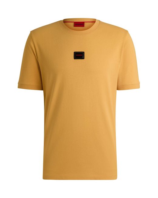 HUGO T-Shirt Aus Baumwoll-Jersey Mit Gummiertem Logo-Etikett in Yellow für Herren