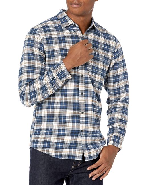 Amazon Essentials Blue Slim-fit Long-sleeved Plaid Flannel Shirt for men