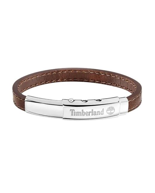 AMITY TDAGB0001605 Bracelet pour homme en acier inoxydable argenté et cuir marron Timberland pour homme en coloris Brown