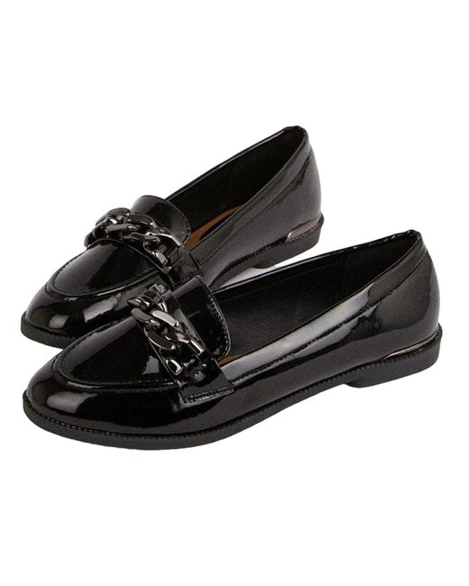 Dorothy Perkins Black Leila Slip-on Chain Design Pu Patent Leather Loafer
