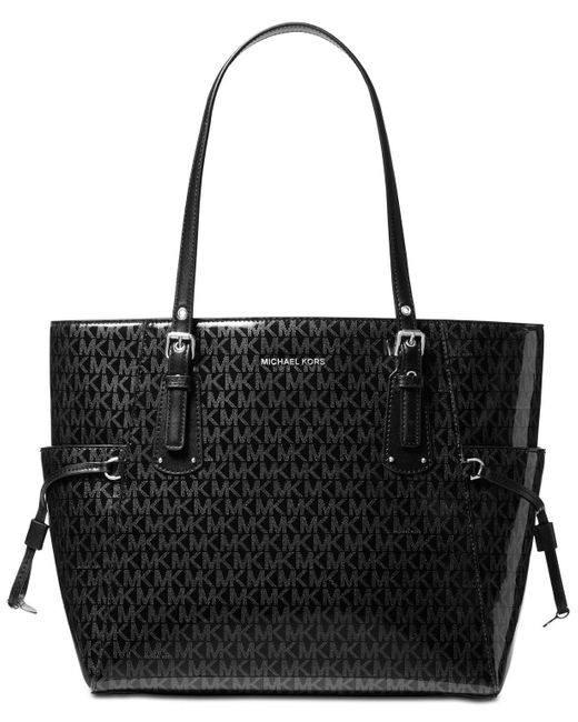 Michael Kors Black Michael Signature Glossy Voyager East West Tote