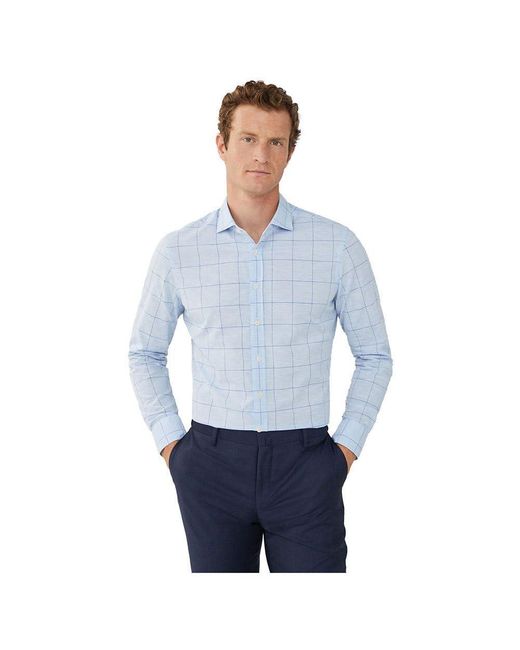 Hackett Blue Hackett Linen Windowpane Long Sleeve Shirt M for men