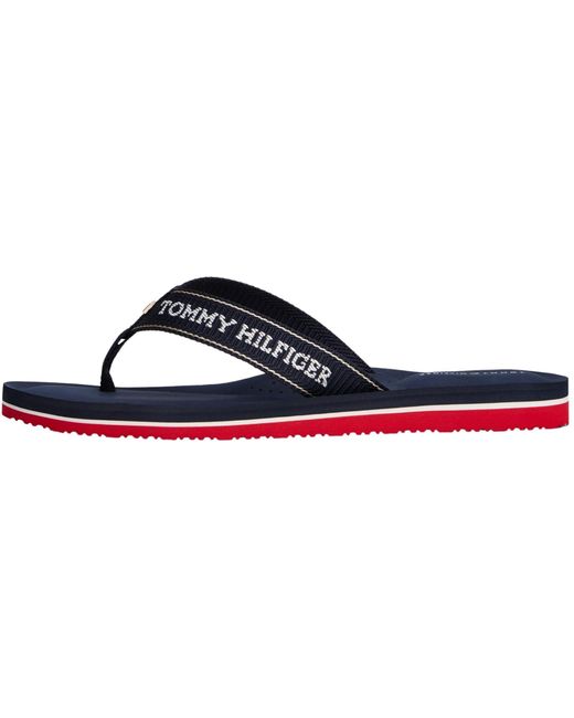 Chanclas Mujer Sporty Mid Wedge Summer Sandal con logotipo Tommy Hilfiger de color Black