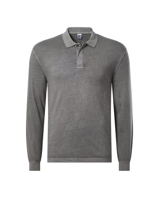 Reebok Gray 's Classics Natural Dye Polo Long Sleeve Tee Shirt