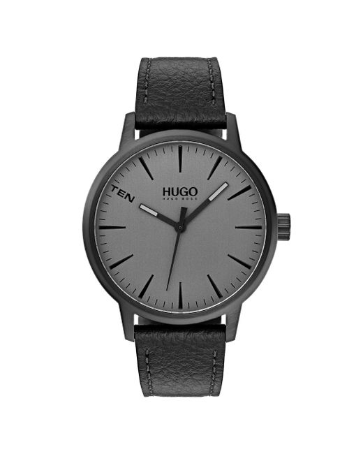 HUGO Gray By Boss Analog Quartz Watch With Leather Strap 1530074 for men