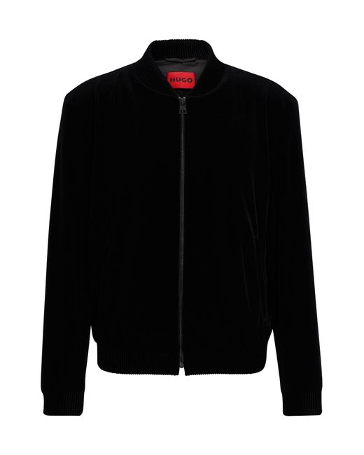 HUGO Slim-Fit Jacke aus Jersey-Samt mit Reißverschluss in Black für Herren