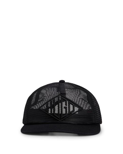 HUGO Black S Marsel-mesh Mesh Cap With Geometric Logo Embroidery for men