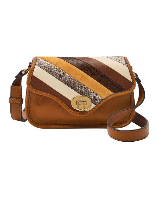 Fossil Brown Heritage Leather Mini Flap Crossbody Purse Handbag