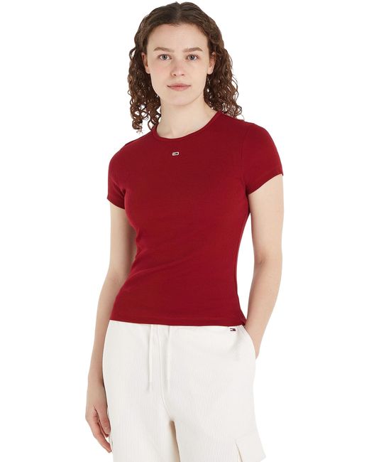 Tommy Hilfiger Red Short-sleeve T-shirt Essential Rib Crew Neck