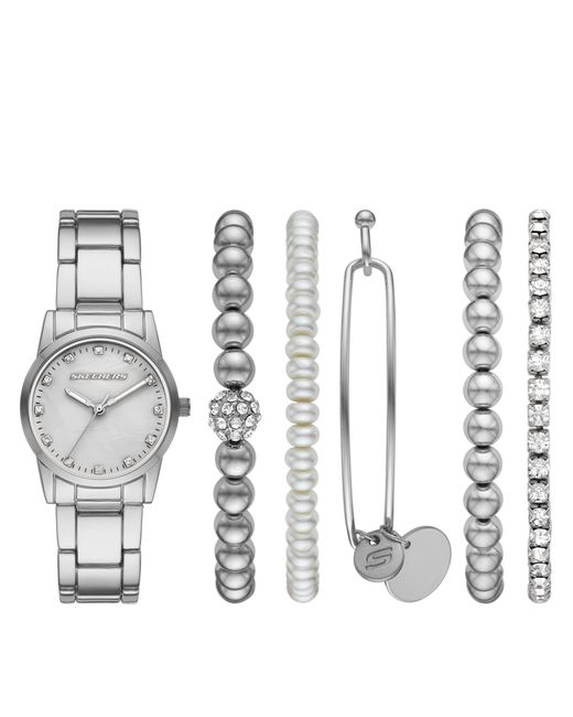Orologio da donna al quarzo a tre lancette con cinturino in argento di Skechers in White