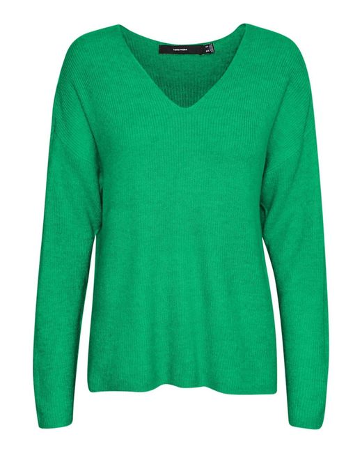 Vero Moda Green Vmcrewlefile Ls V-neck Blouse Noos Knitted Jumper