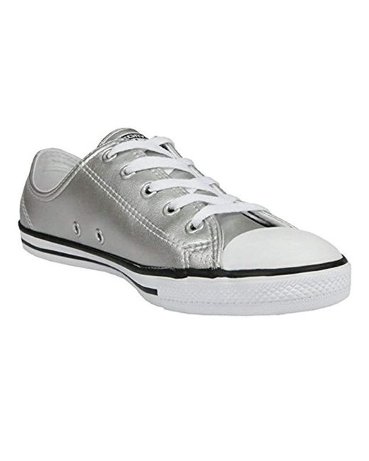 converse silver leather trainers