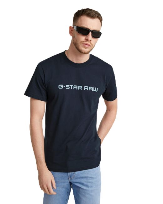 G-Star RAW Corporate Script Logo R T T-shirt Voor in het Blue voor heren