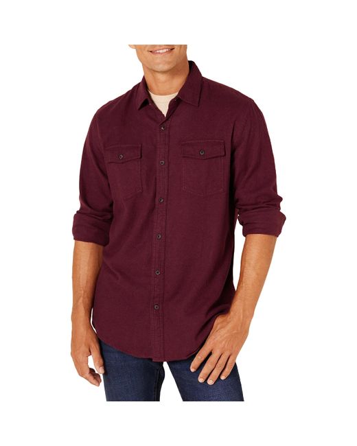 Amazon Essentials Purple Regular-fit Long-sleeve Two-pocket Flannel Shirt for men