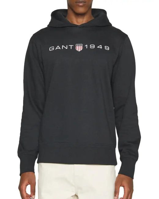 Gant Black Printed Graphic Hoodie Hooded Sweatshirt for men
