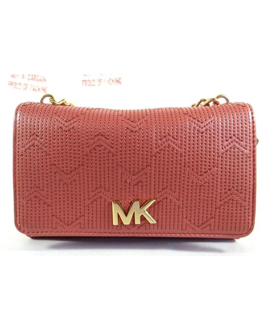Michael Kors Red Michael Deco M Quilted Rosegold Leather Belt Bag